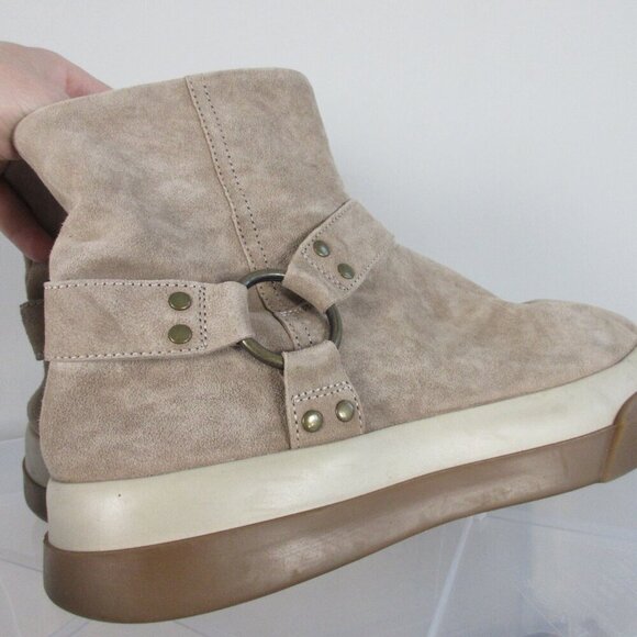 Free People Women Boots 9.5 Taupe Suede Leather Bodhi Harness Ankle Booties 1240 - Picture 10 of 11